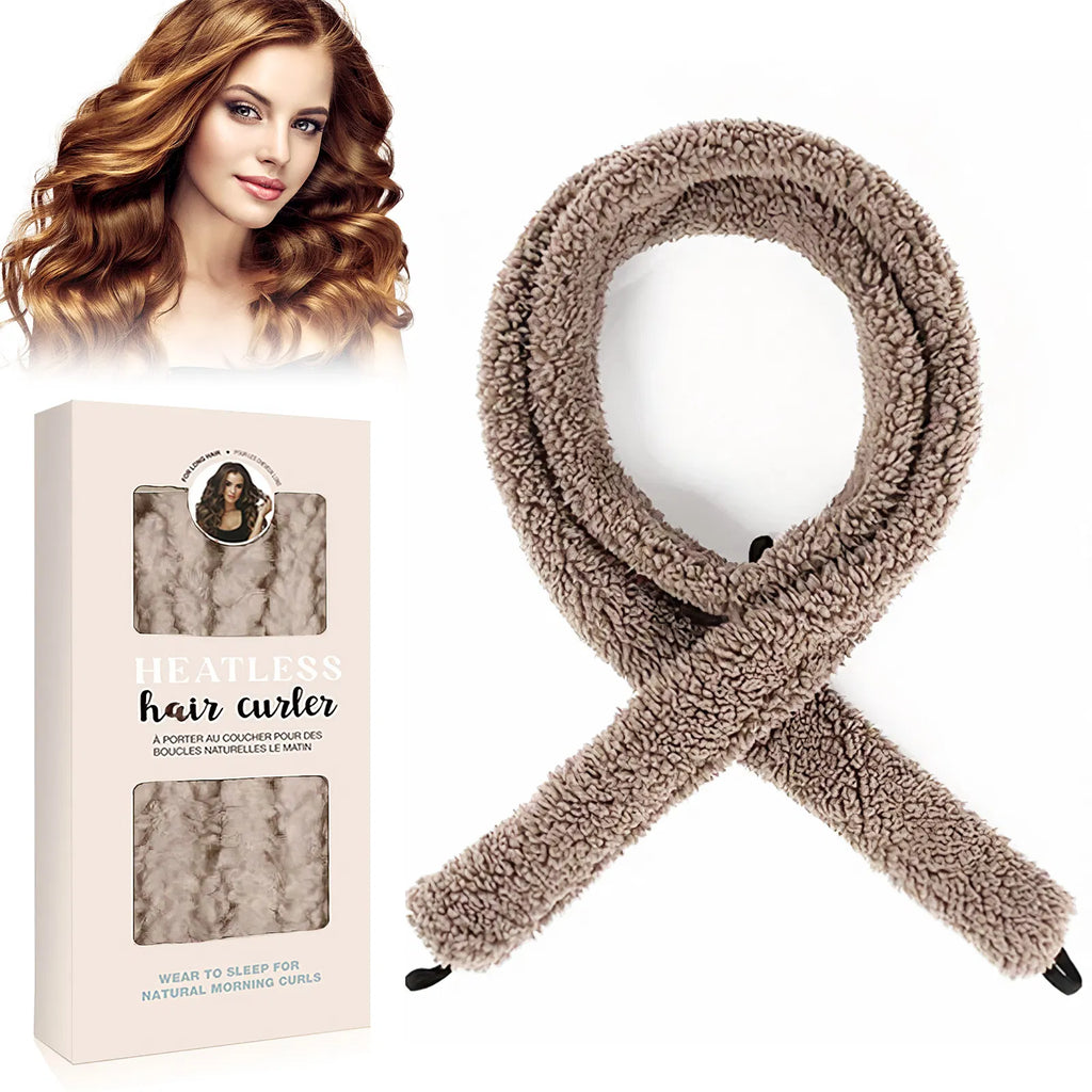 Satin heatless curling rod set with scrunchies in light brown