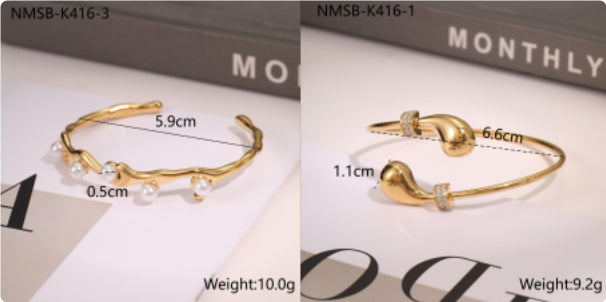 18K gold electroplated stainless steel open bangle, Falvine, view 7