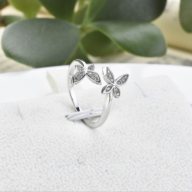 Sterling silver adjustable butterfly ring, Falvine, view 2
