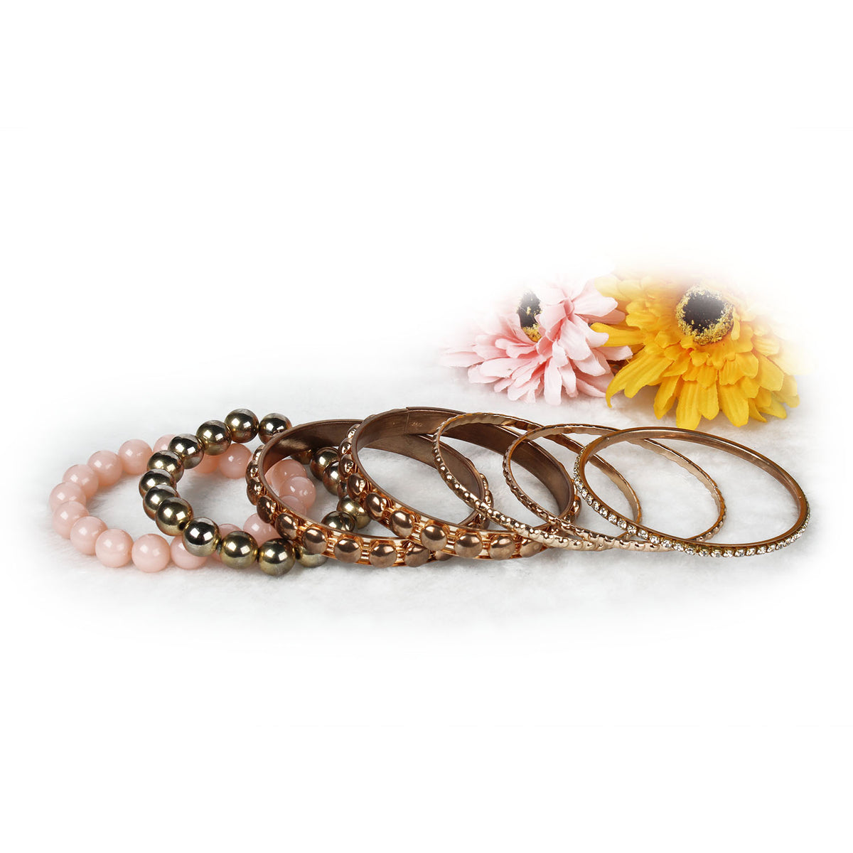 7-piece gold bangle and beaded bracelet set, Falvine, view 5