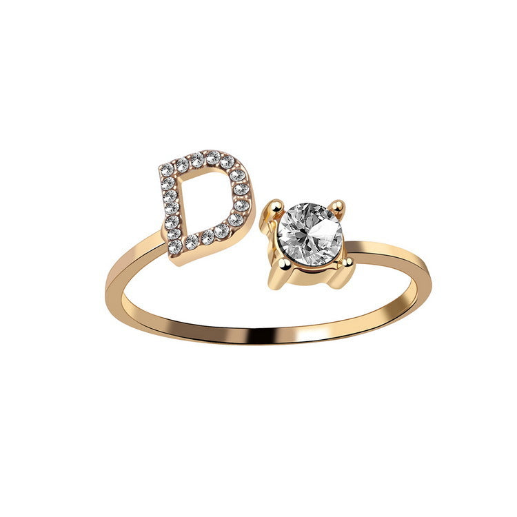Initial letter ring in silver with zirconia stones