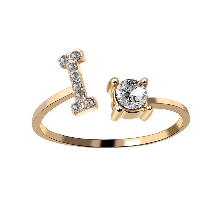 Initial letter ring in rose gold, adjustable band