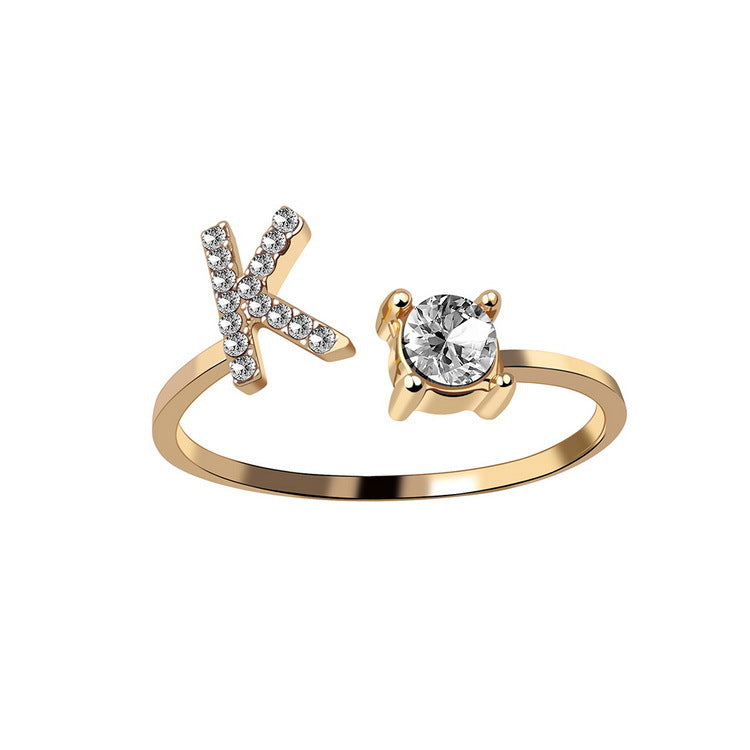 Adjustable initial letter ring, letter detail