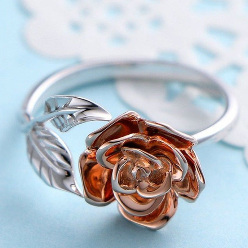 Rose open ring on the hand