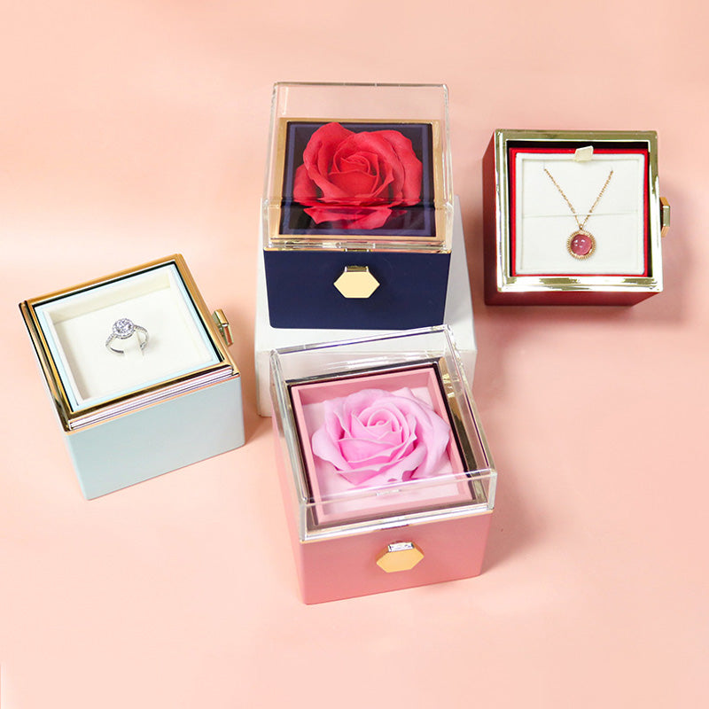 Rotating rose gift box, side view