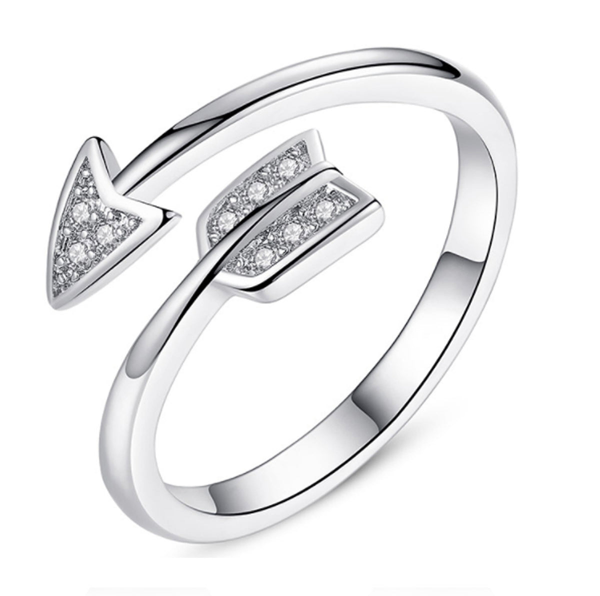 Silver-tone stone-set copper arrow open ring