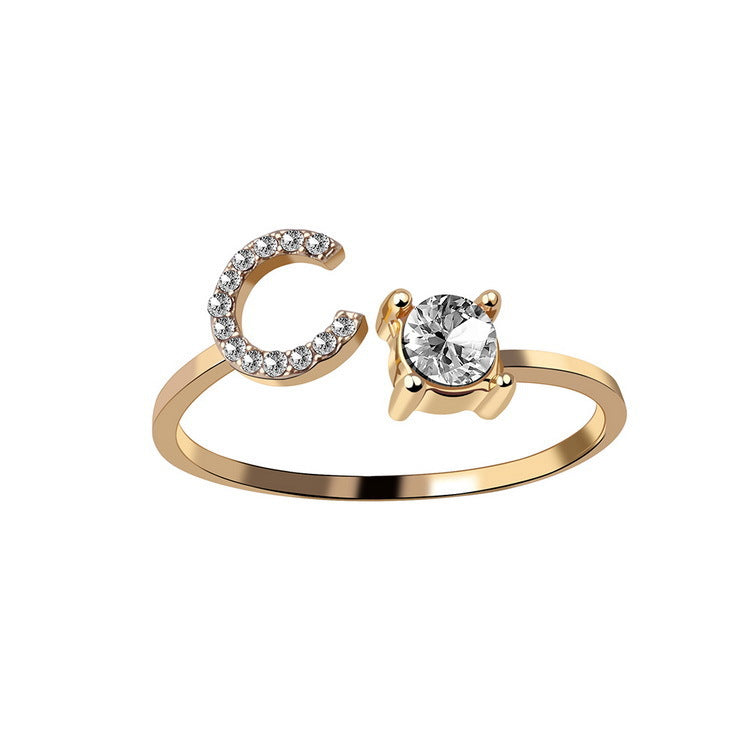 Initial letter ring in three finishes: gold, rose gold and silver