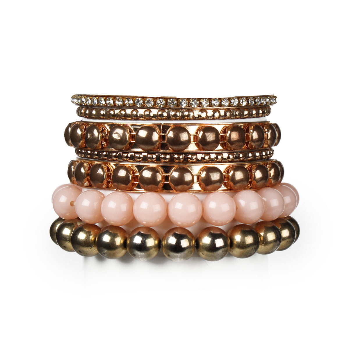 7-piece gold bangle and beaded bracelet set, Falvine, view 8