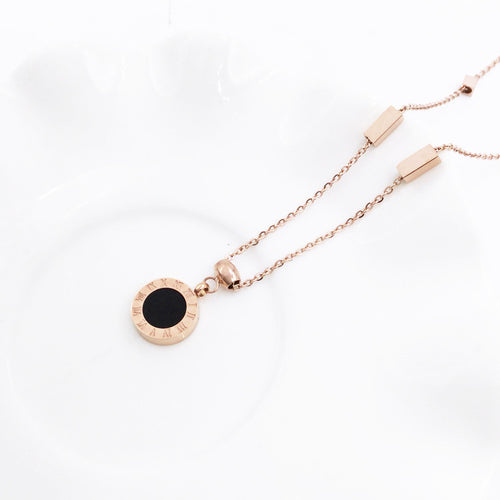 18K gold-plated reversible Roman numeral necklace worn at clavicle length