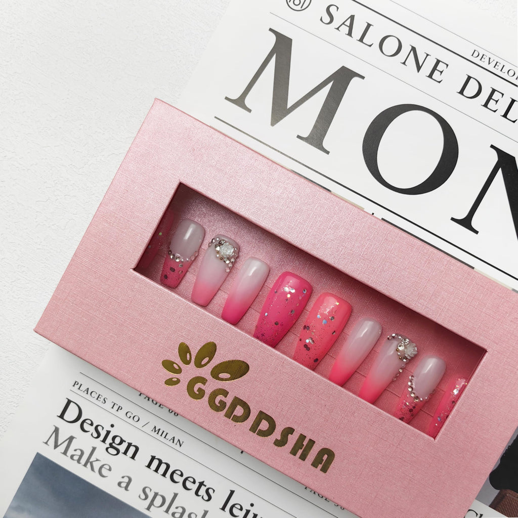 Blush press-on nails kit shown in its storage box