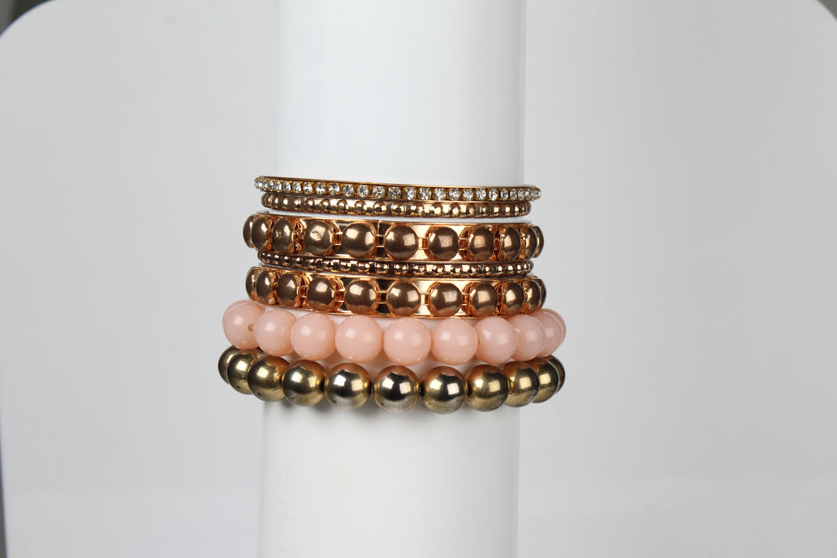 7-piece gold bangle and beaded bracelet set, Falvine, view 2