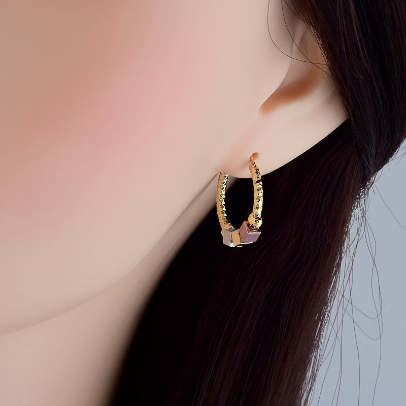 Cube Bead Hoop Earrings