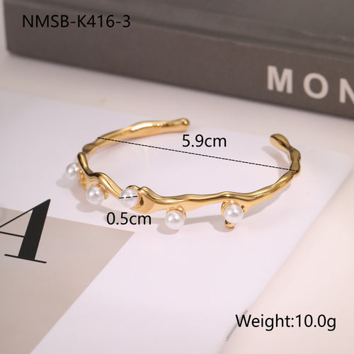 18K gold electroplated stainless steel open bangle, Falvine, view 2