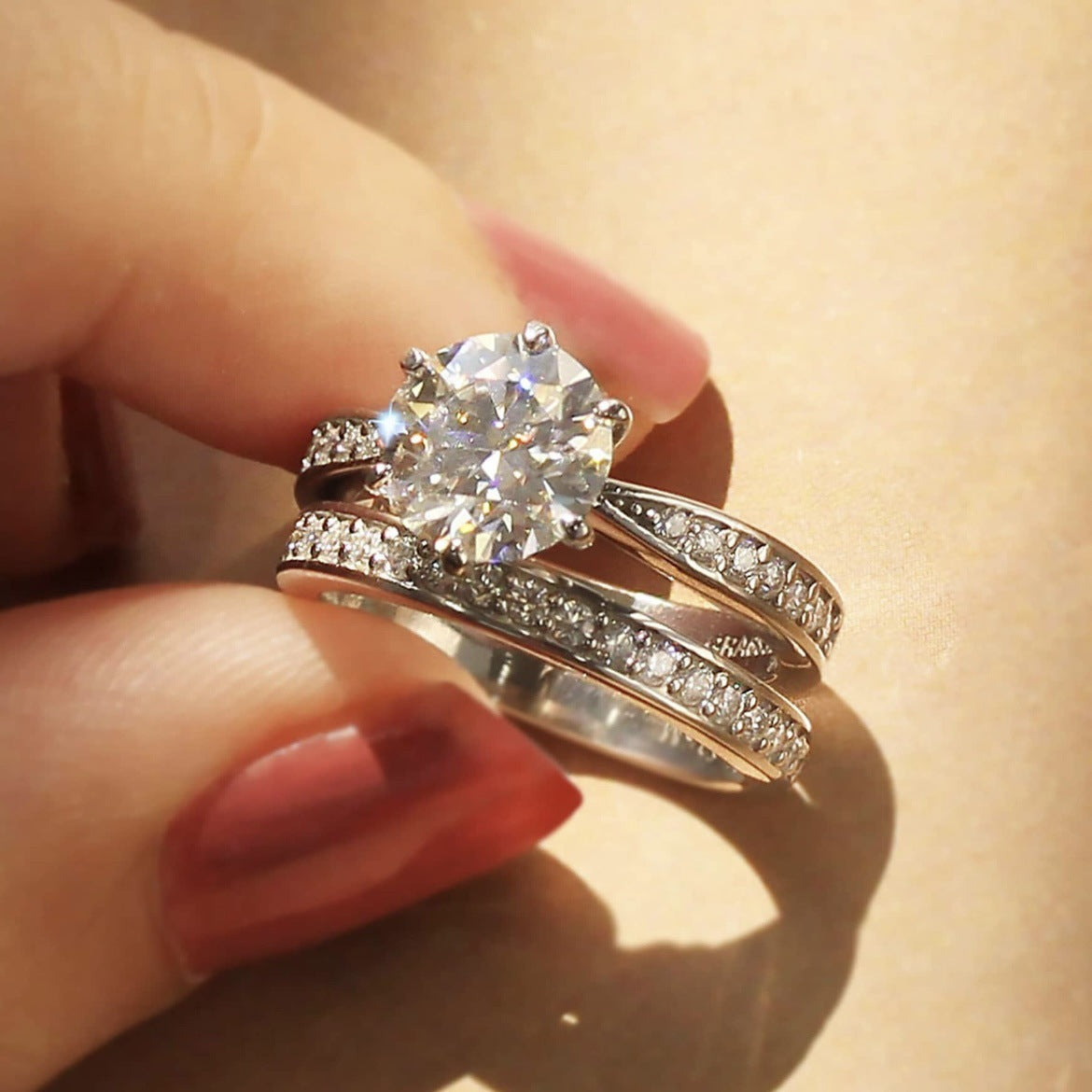 Geometric zircon ring, alternate view