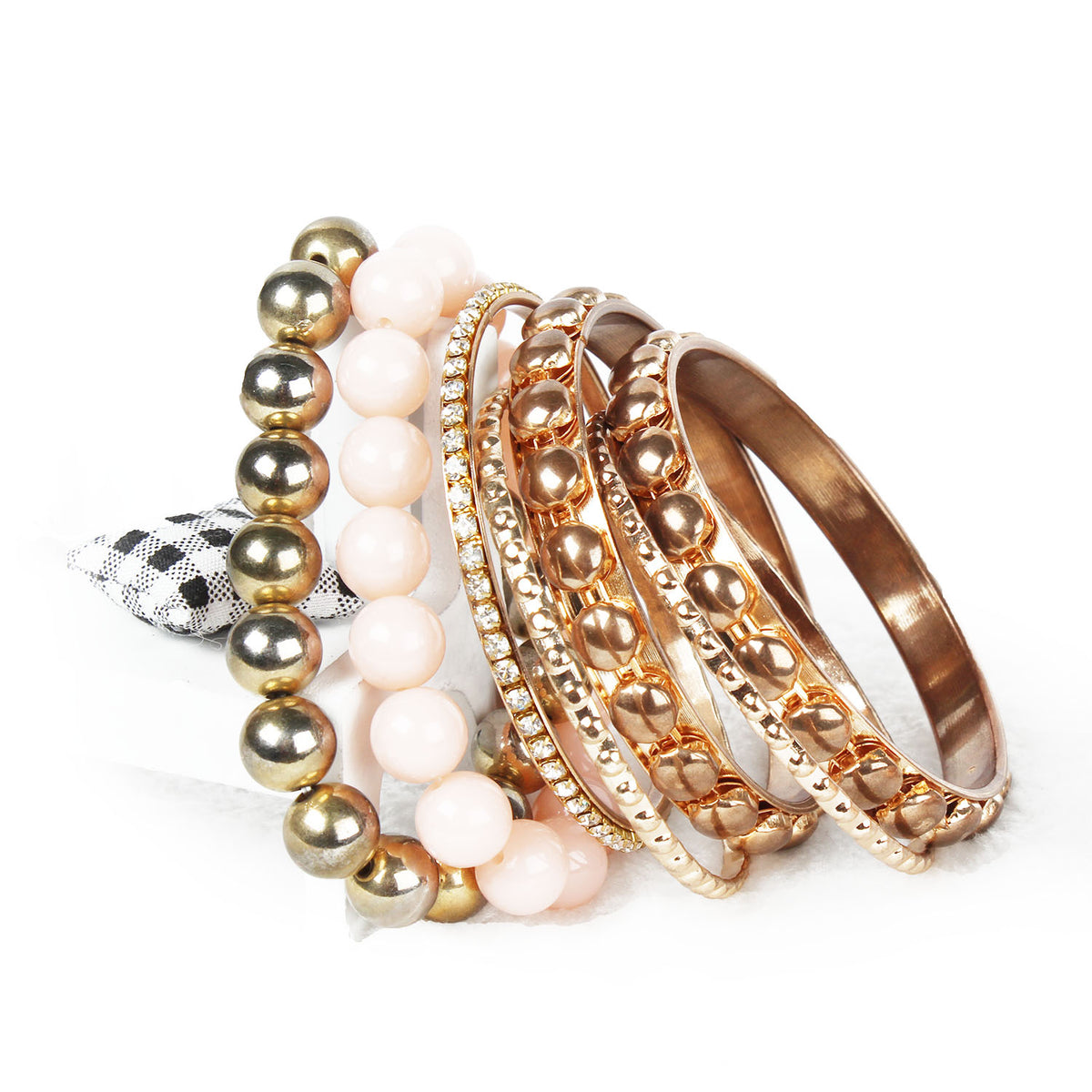 7-piece gold bangle and beaded bracelet set, Falvine, view 4