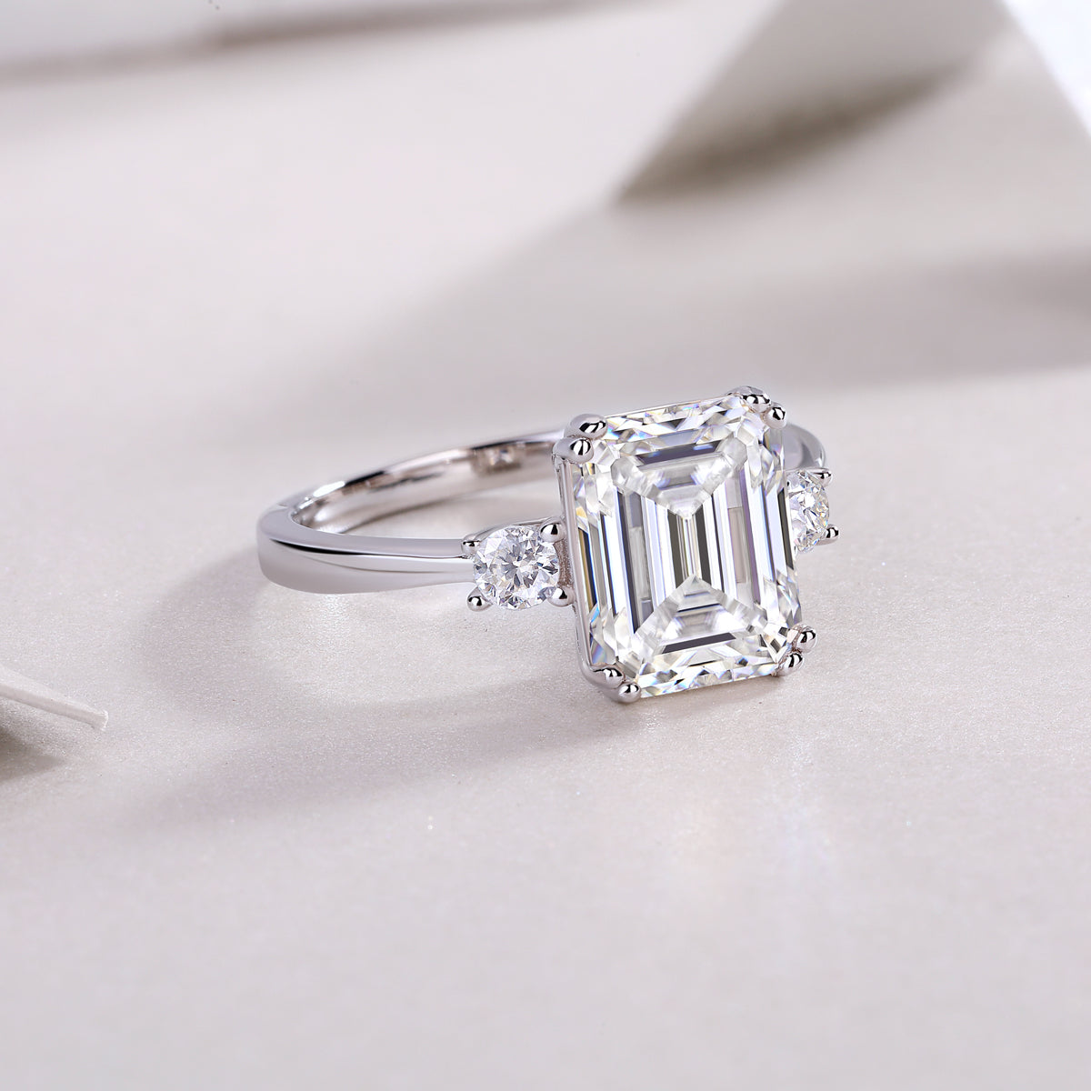 Octagon moissanite S925 silver ring, side view