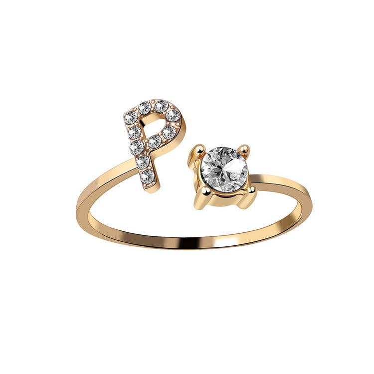 Silver initial letter ring, adjustable band