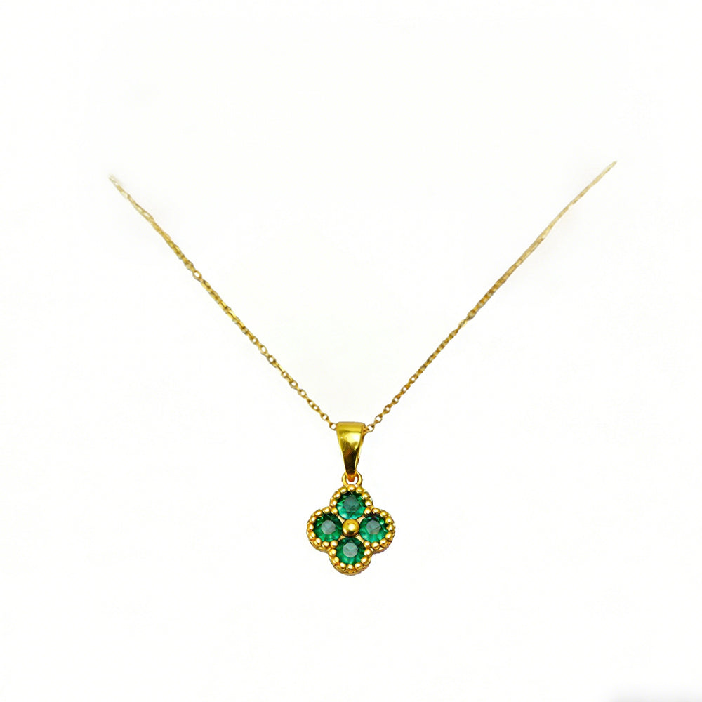 Green four-leaf clover pendant chain necklace, Falvine, view 1
