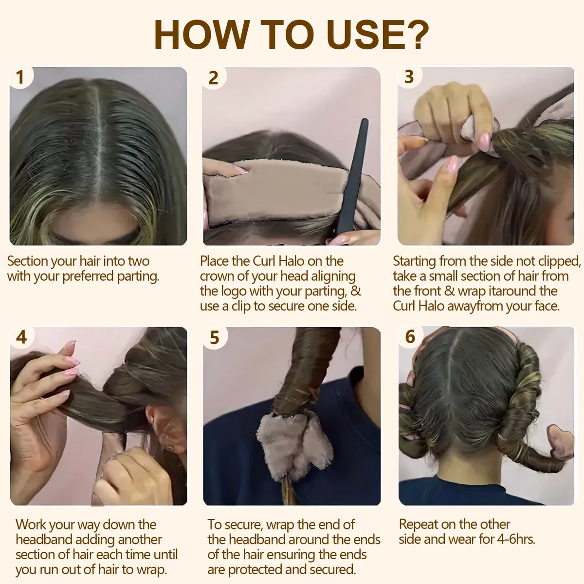 Satin heatless curling rod wrapped through long hair