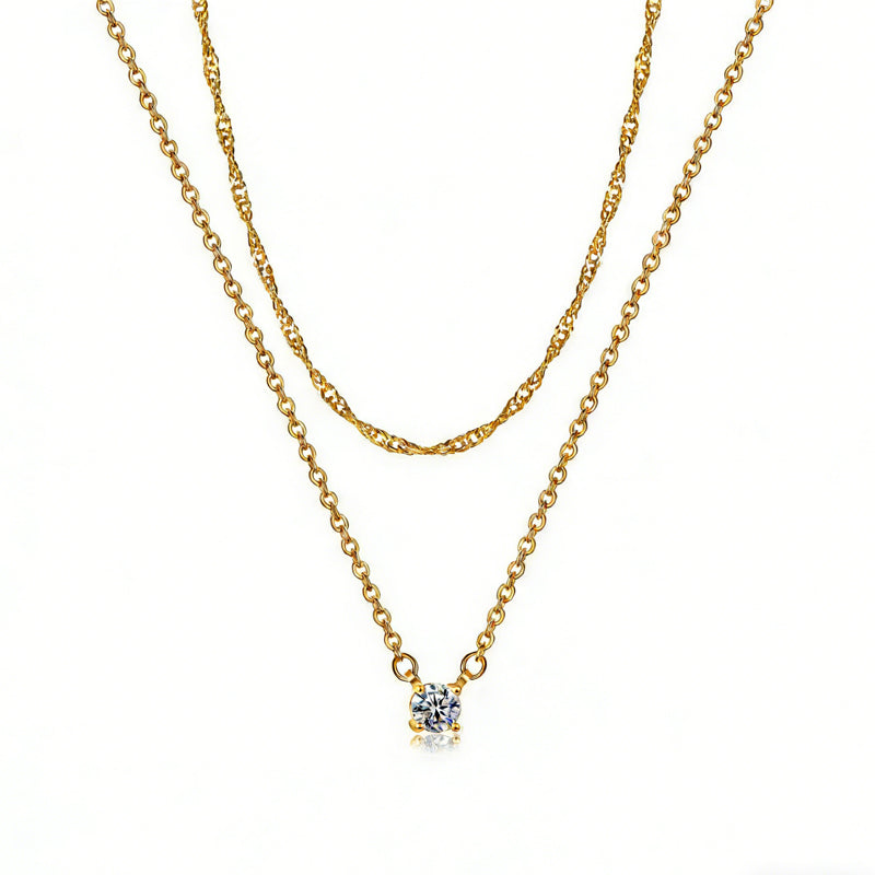 14K gold-plated cubic zirconia solitaire pendant necklace, Falvine, view 1