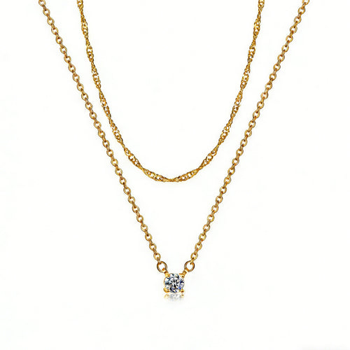 14K gold-plated cubic zirconia solitaire pendant necklace, Falvine, view 1