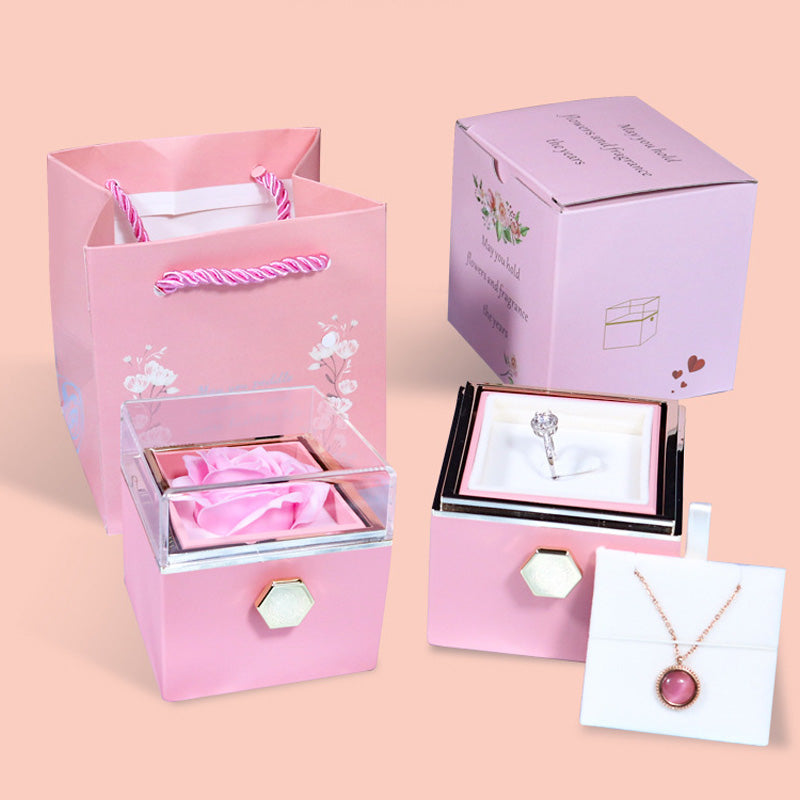 Rotating rose gift box in blue