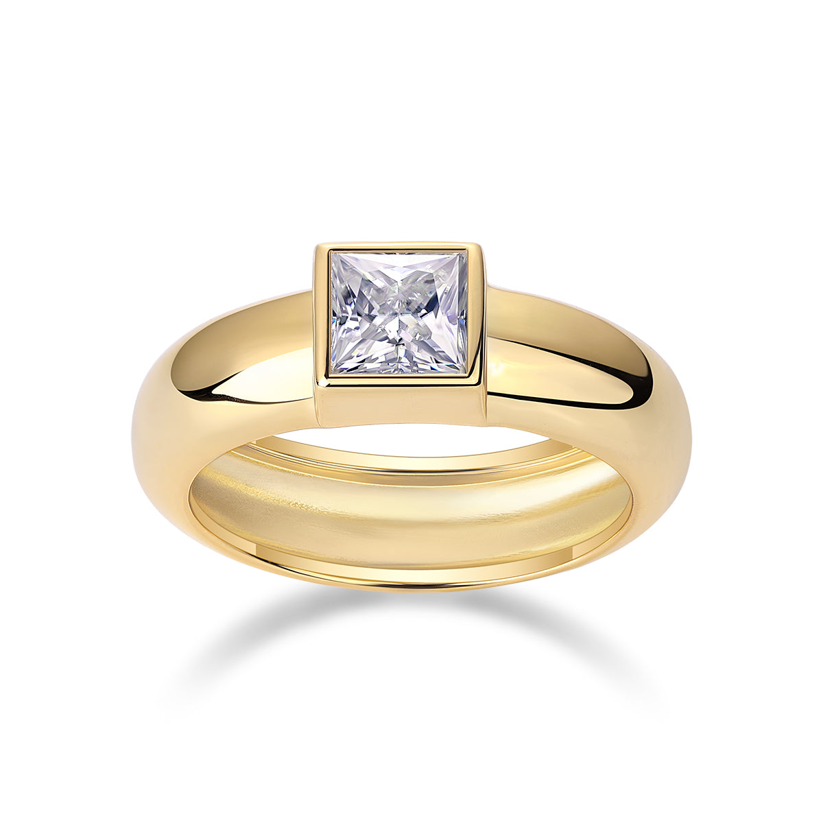 Square moissanite S925 silver ring, side view