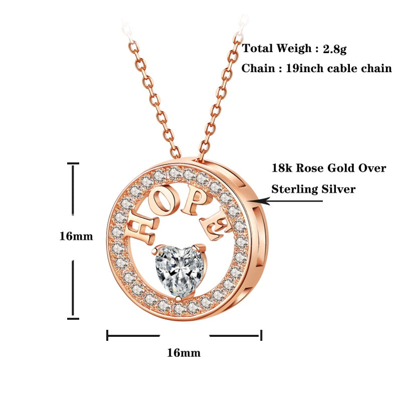 Sterling silver zirconia pendant necklace in rose gold plating