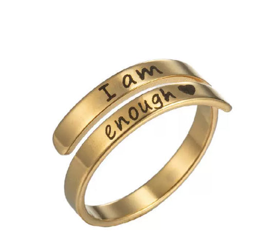 Stainless steel letter ring, side view