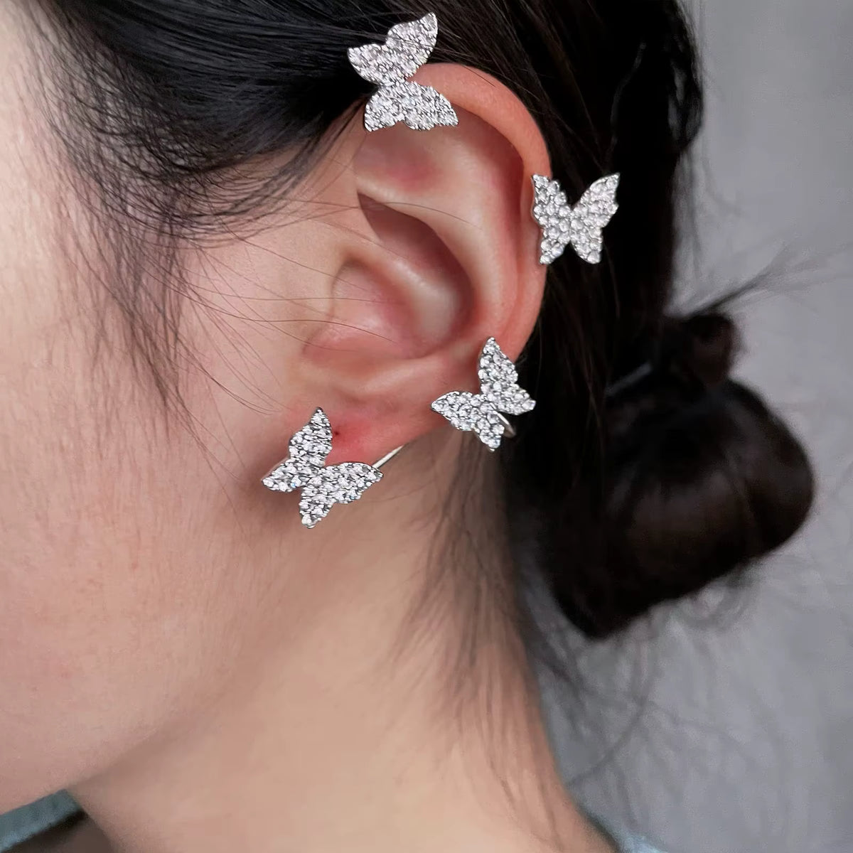 Butterfly Ear Clip and Hook Earrings