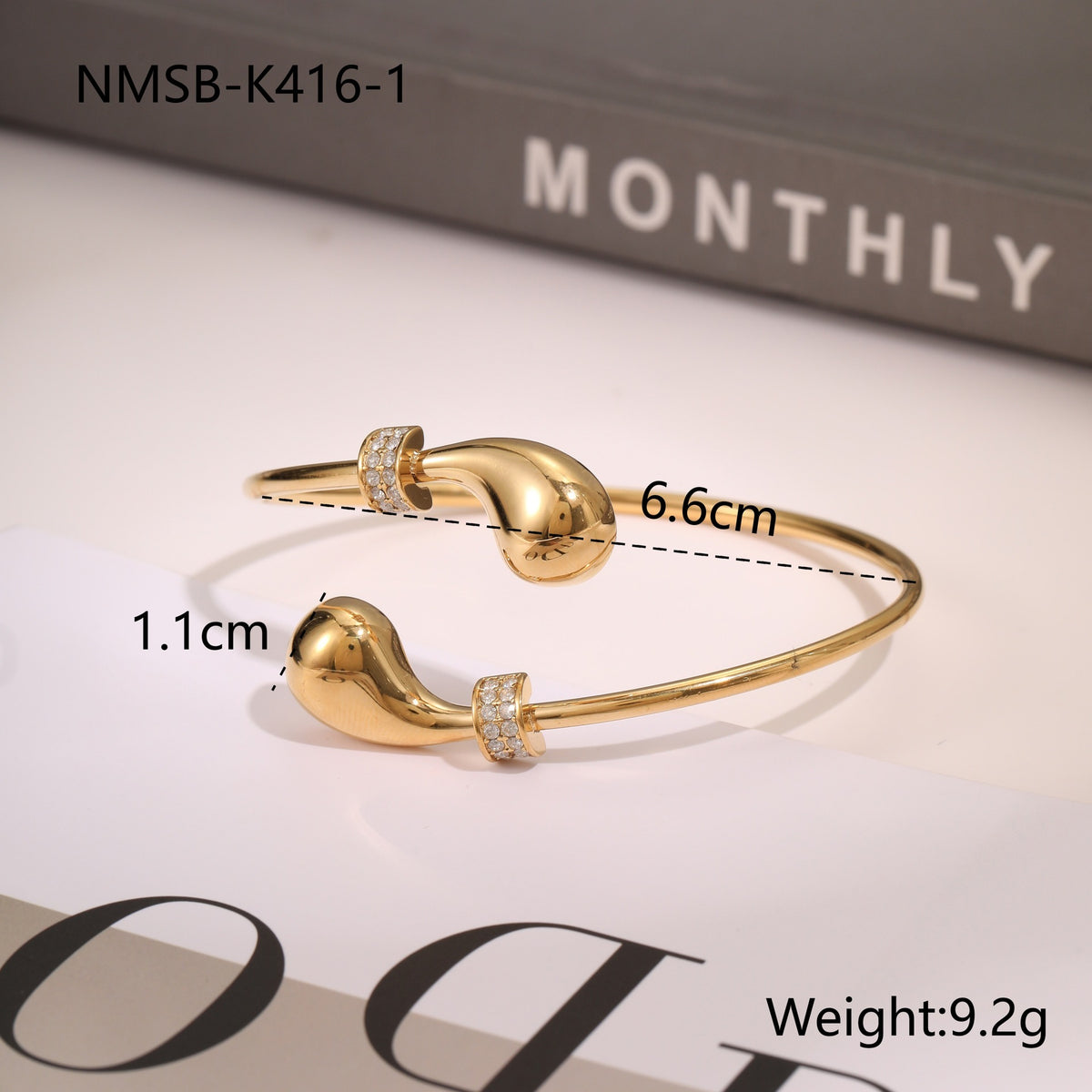 18K gold electroplated stainless steel open bangle, Falvine, view 5