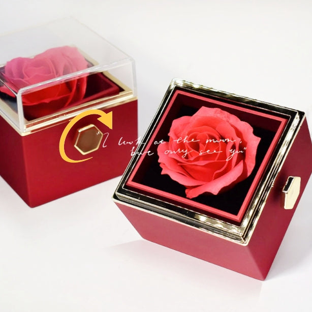 Rose gift box with the jewelry drawer turned open
