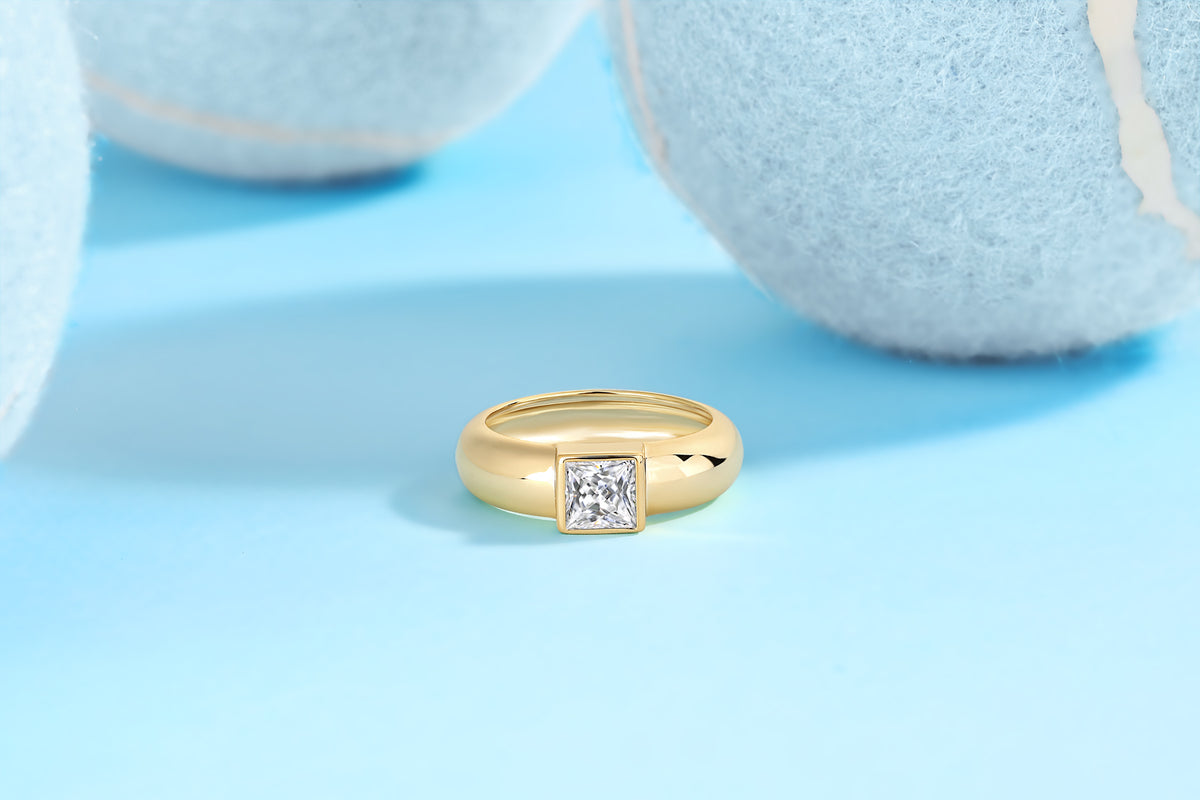 Square moissanite S925 silver ring, detail