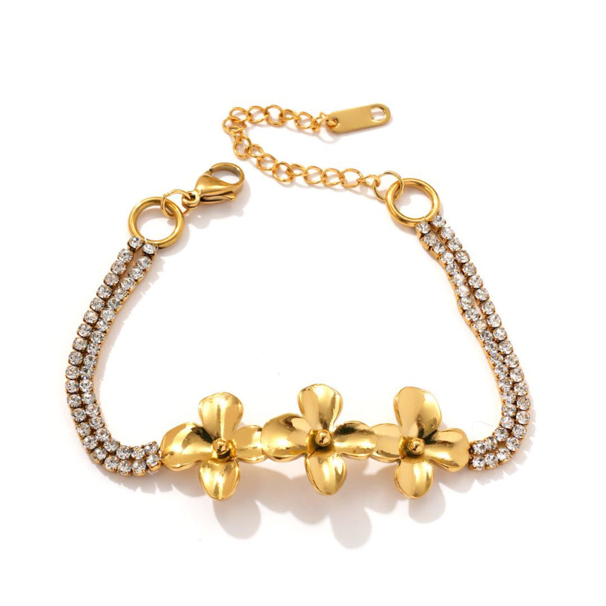 18K gold-plated flower bracelet styled on the wrist