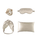 Champagne satin pillowcase and eye mask 4-piece sleep set with scrunchie and headband
