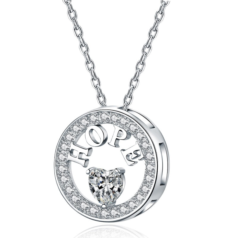 Close-up of the cubic zirconia stone on the sterling silver pendant necklace
