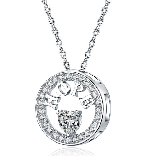 Close-up of the cubic zirconia stone on the sterling silver pendant necklace