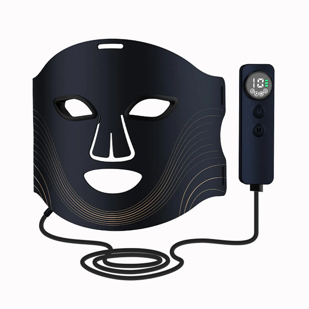 Cordless 7-color LED light therapy face mask in black, front view
