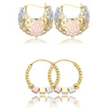 Rosette and Cube Bead Hoop Earrings, Set of Two
