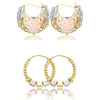 Rosette and Cube Bead Hoop Earrings, Set of Two